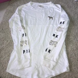 Pink varsity crew neck